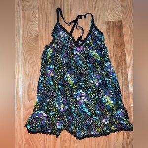 Floral Mesh Night Gown with Black Straps